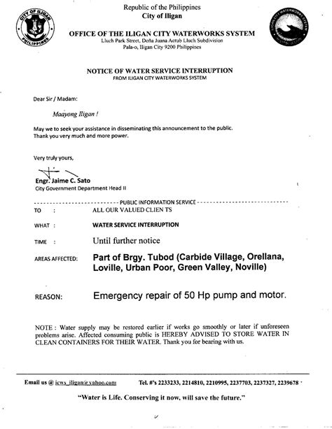 iligan city waterworks water interruption|Iligan City Waterworks System .